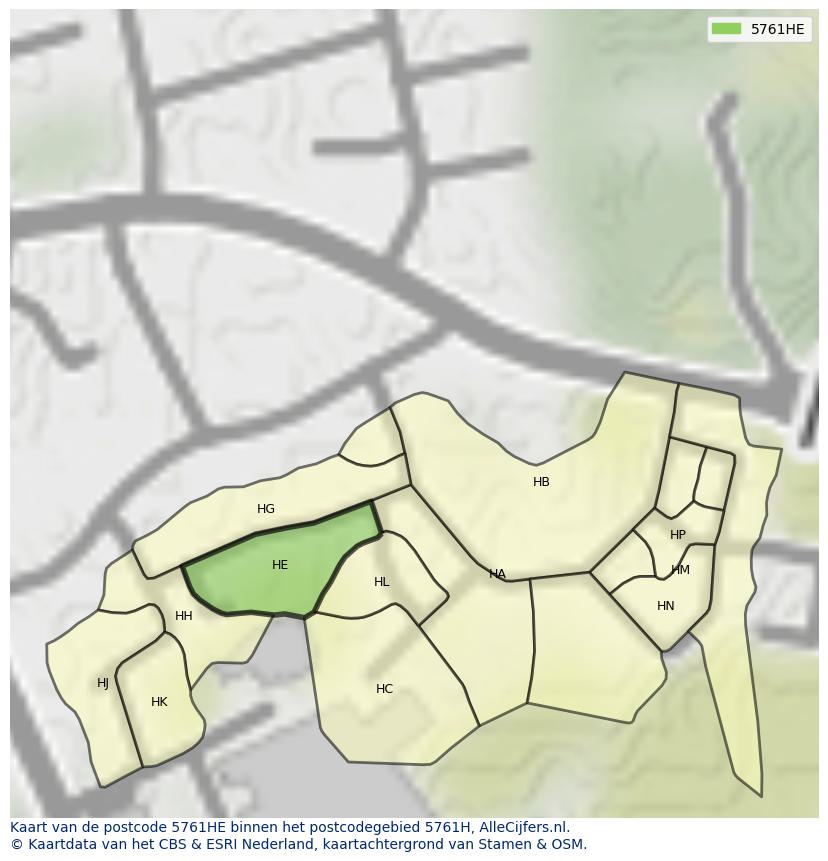 Afbeelding van het postcodegebied 5761 HE op de kaart.