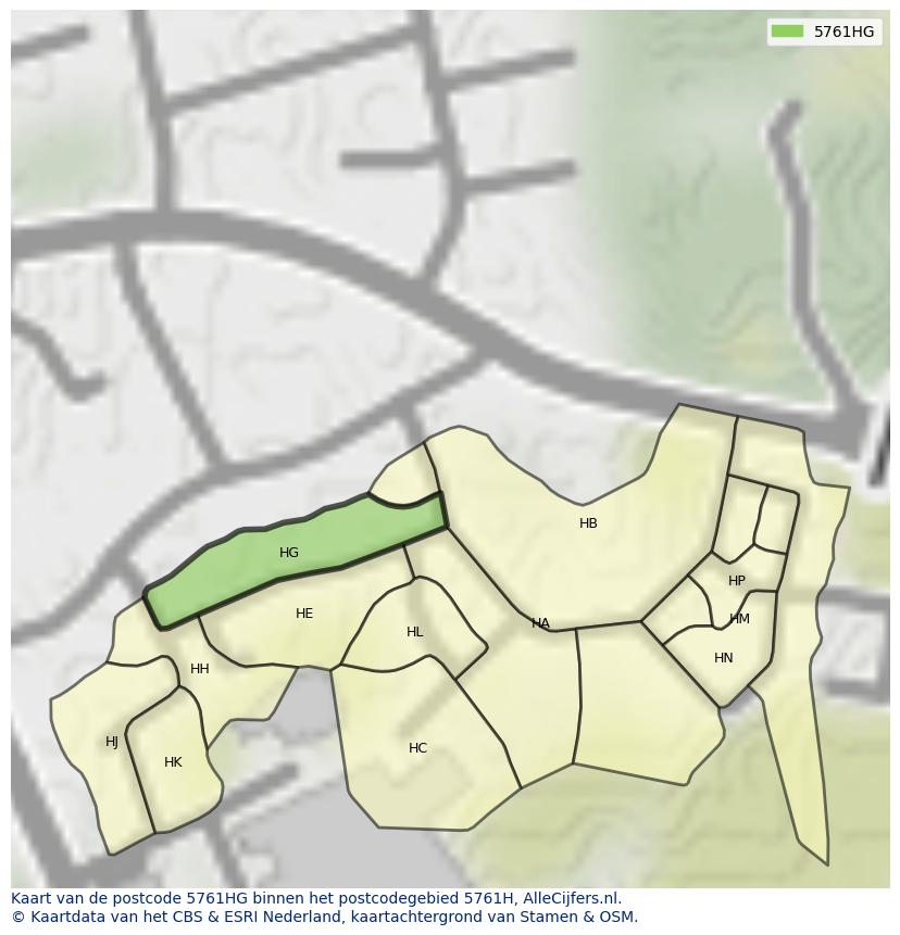 Afbeelding van het postcodegebied 5761 HG op de kaart.