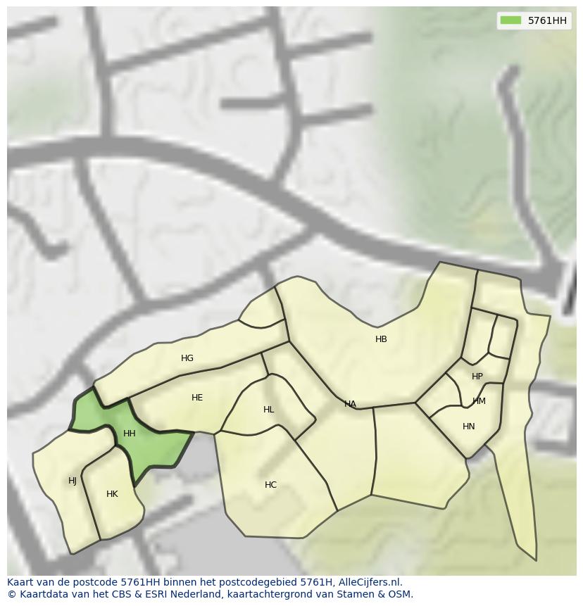Afbeelding van het postcodegebied 5761 HH op de kaart.