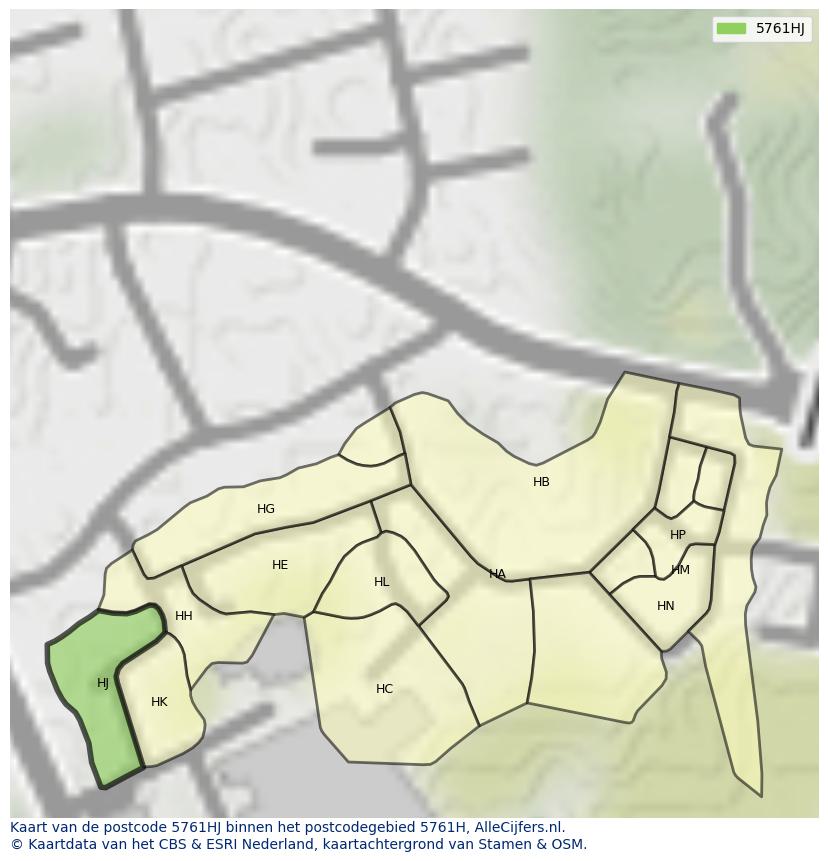 Afbeelding van het postcodegebied 5761 HJ op de kaart.