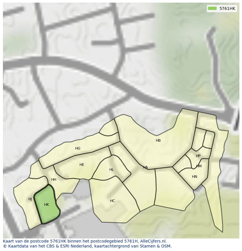 Afbeelding van het postcodegebied 5761 HK op de kaart.