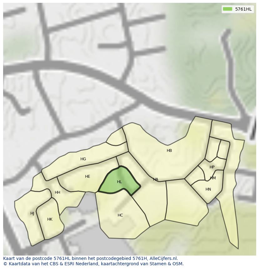 Afbeelding van het postcodegebied 5761 HL op de kaart.