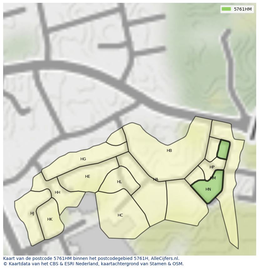 Afbeelding van het postcodegebied 5761 HM op de kaart.