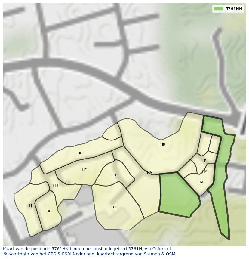Afbeelding van het postcodegebied 5761 HN op de kaart.
