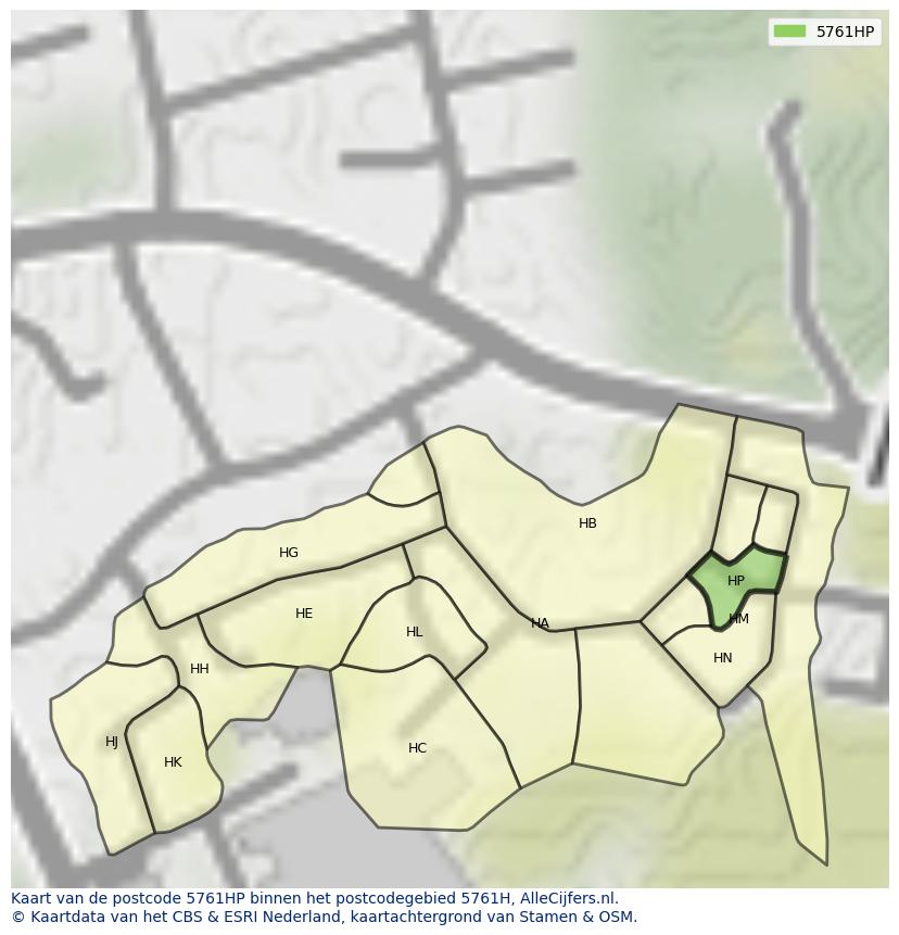 Afbeelding van het postcodegebied 5761 HP op de kaart.