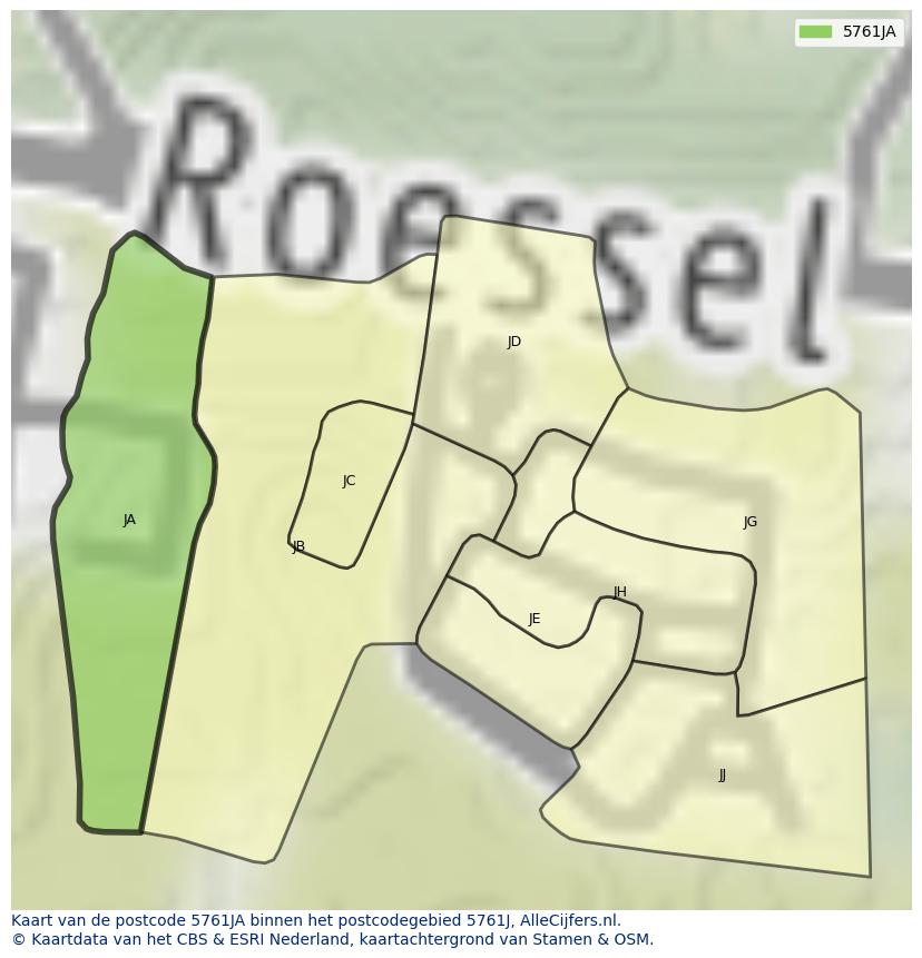 Afbeelding van het postcodegebied 5761 JA op de kaart.