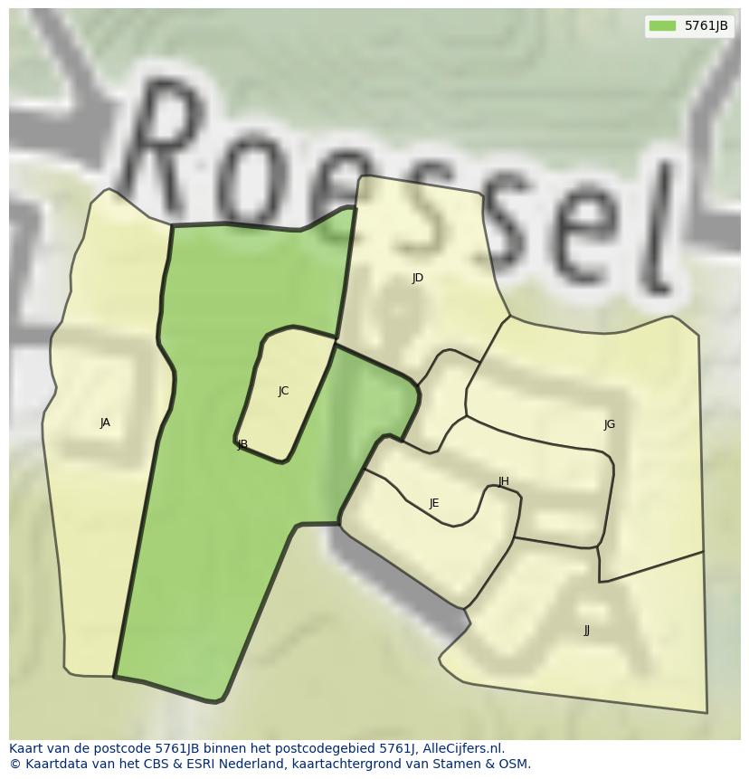 Afbeelding van het postcodegebied 5761 JB op de kaart.