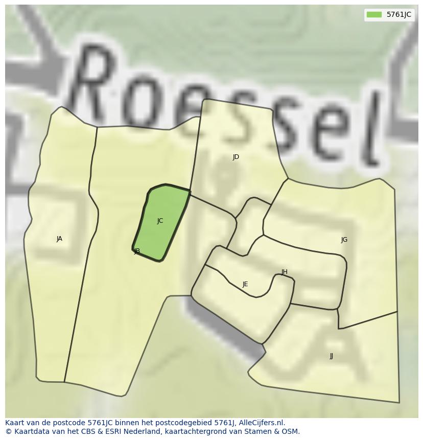 Afbeelding van het postcodegebied 5761 JC op de kaart.