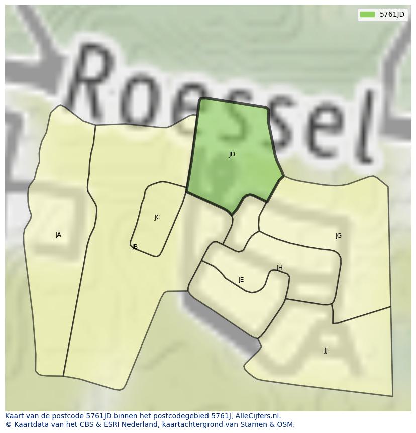 Afbeelding van het postcodegebied 5761 JD op de kaart.