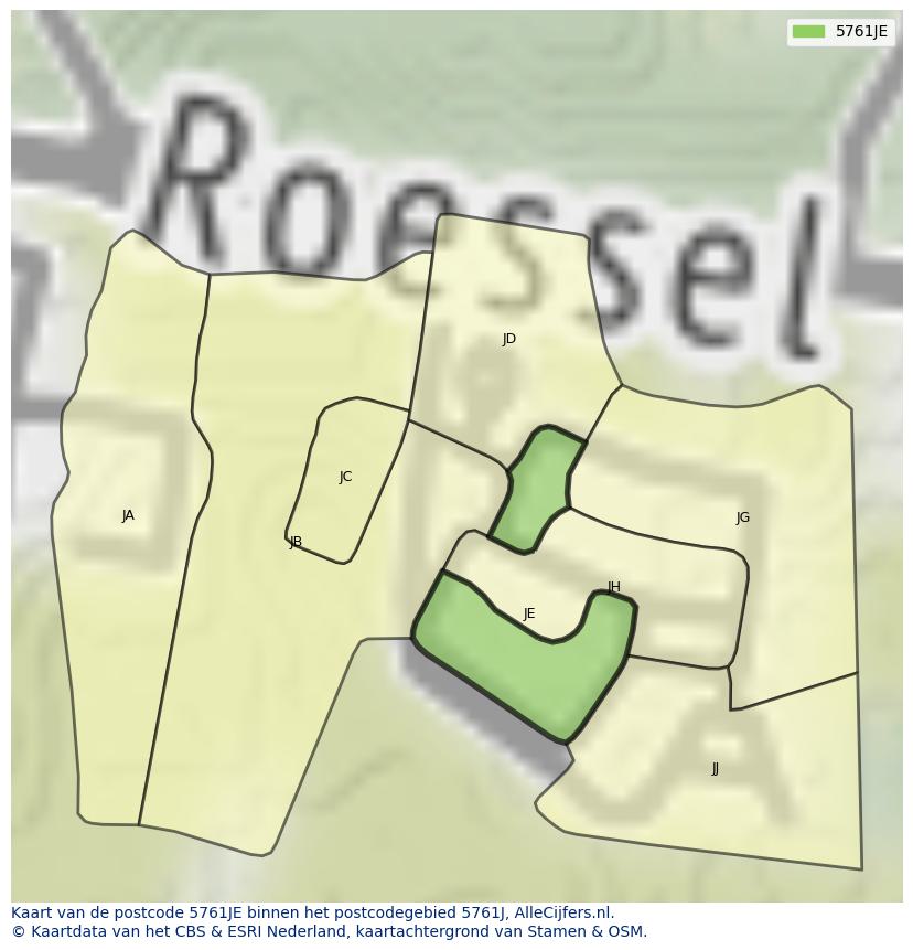 Afbeelding van het postcodegebied 5761 JE op de kaart.