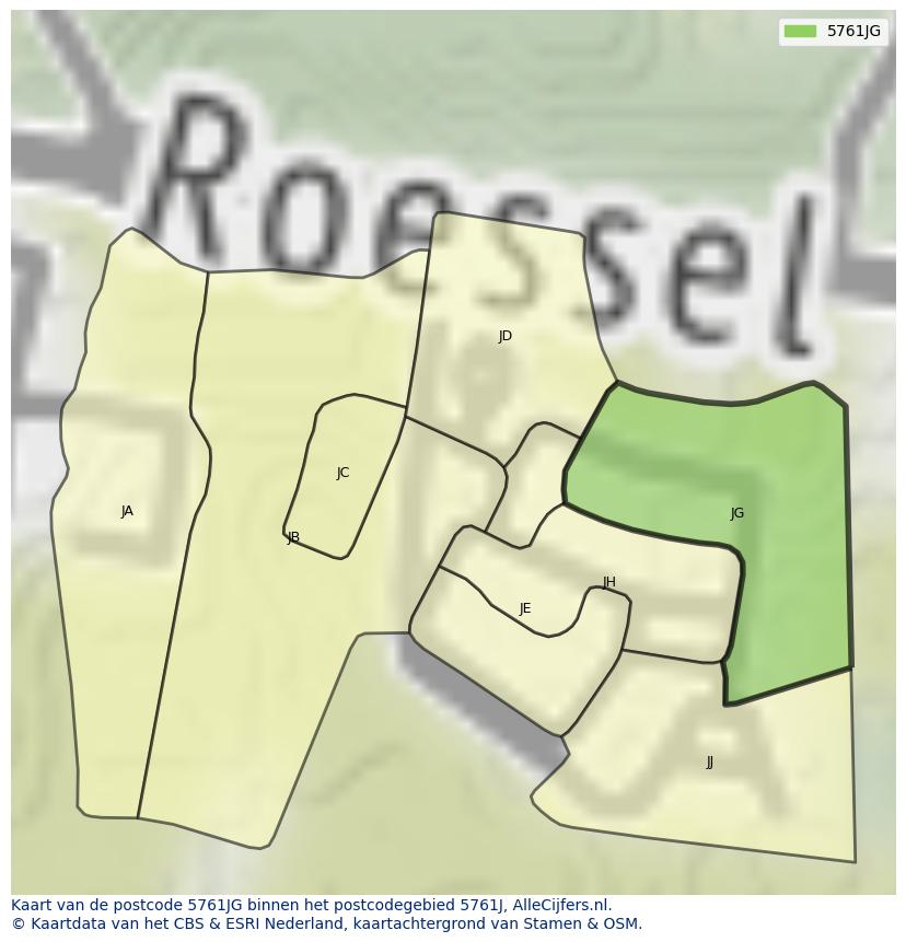 Afbeelding van het postcodegebied 5761 JG op de kaart.
