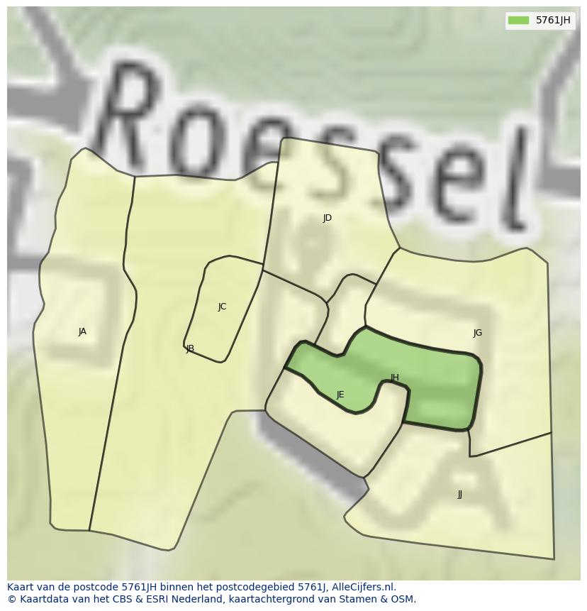 Afbeelding van het postcodegebied 5761 JH op de kaart.
