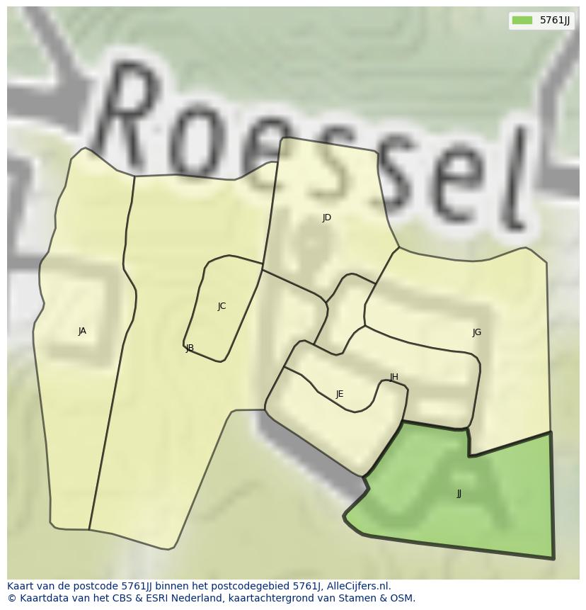 Afbeelding van het postcodegebied 5761 JJ op de kaart.