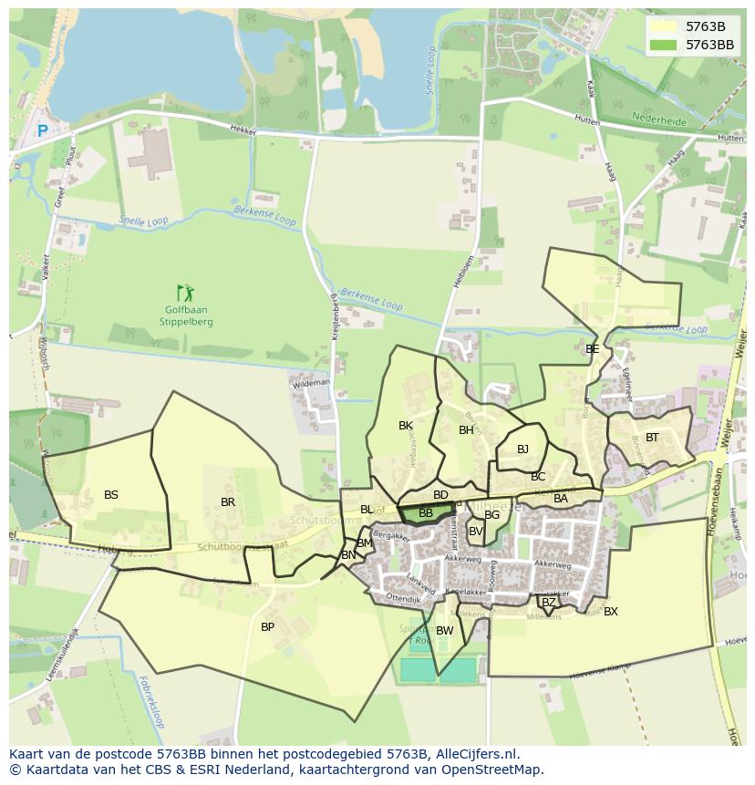 Afbeelding van het postcodegebied 5763 BB op de kaart.