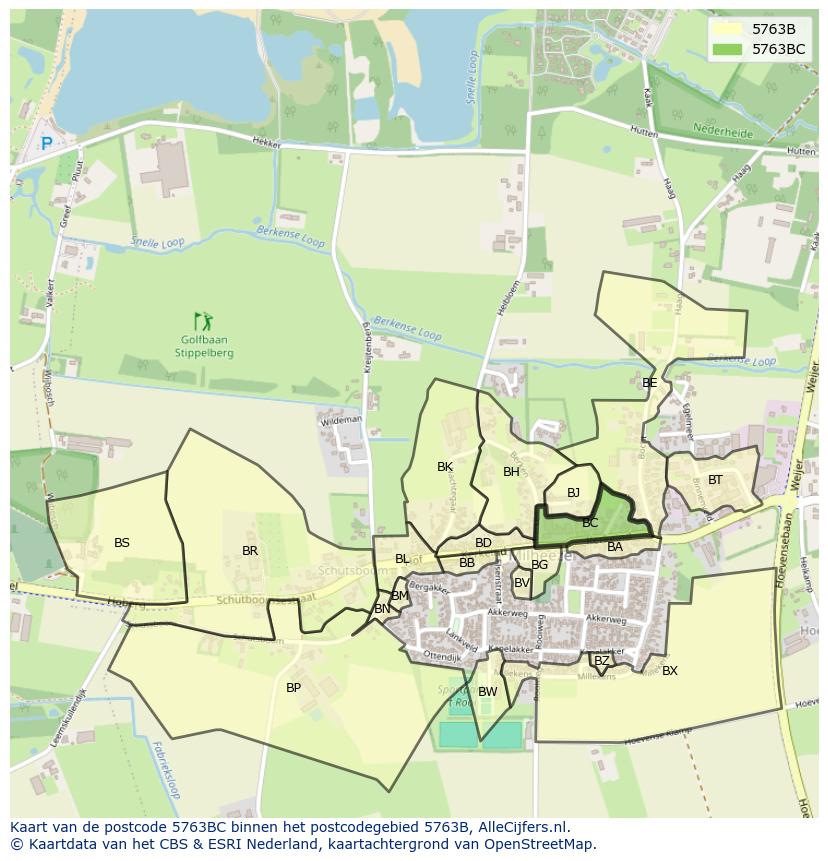 Afbeelding van het postcodegebied 5763 BC op de kaart.