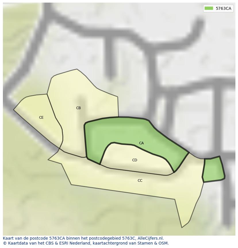Afbeelding van het postcodegebied 5763 CA op de kaart.