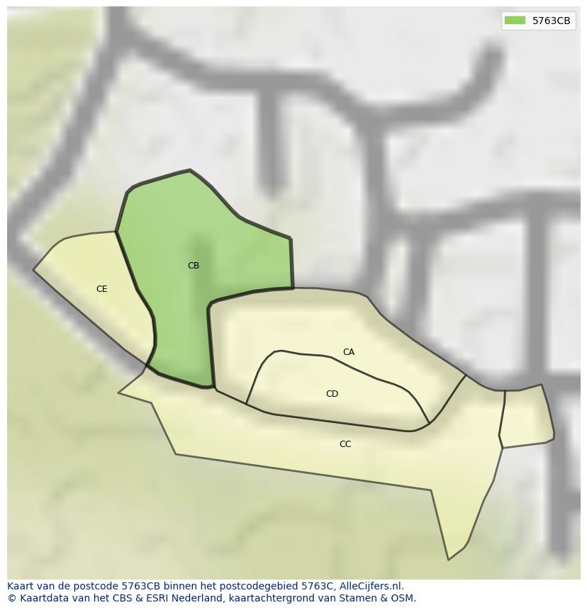 Afbeelding van het postcodegebied 5763 CB op de kaart.
