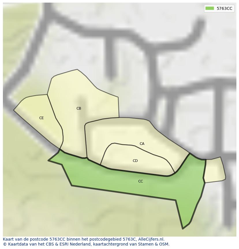 Afbeelding van het postcodegebied 5763 CC op de kaart.