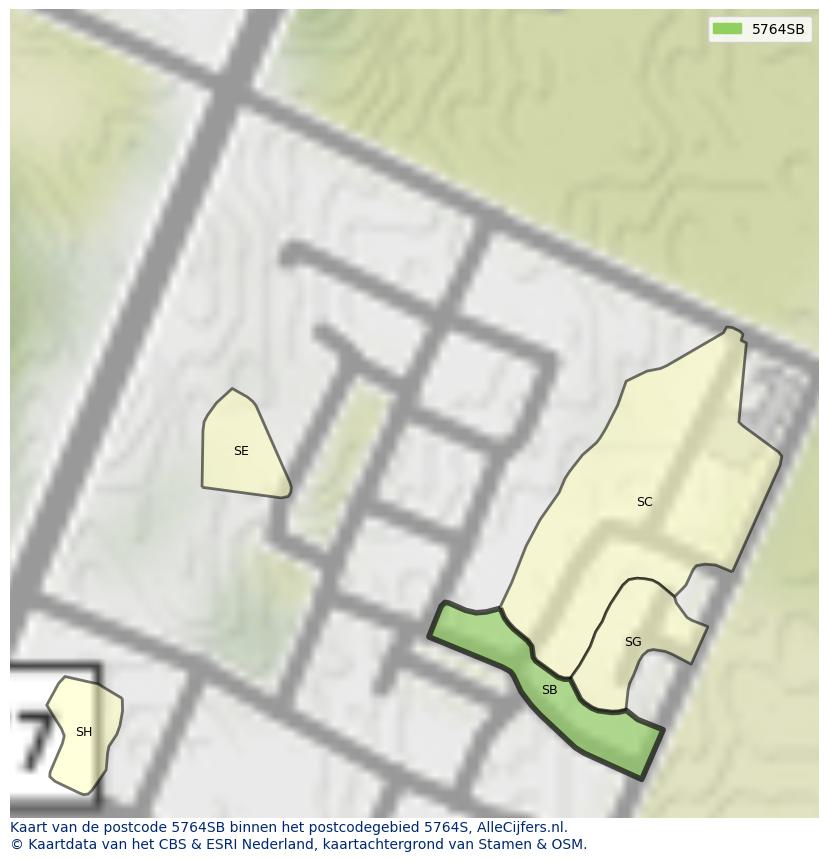 Afbeelding van het postcodegebied 5764 SB op de kaart.