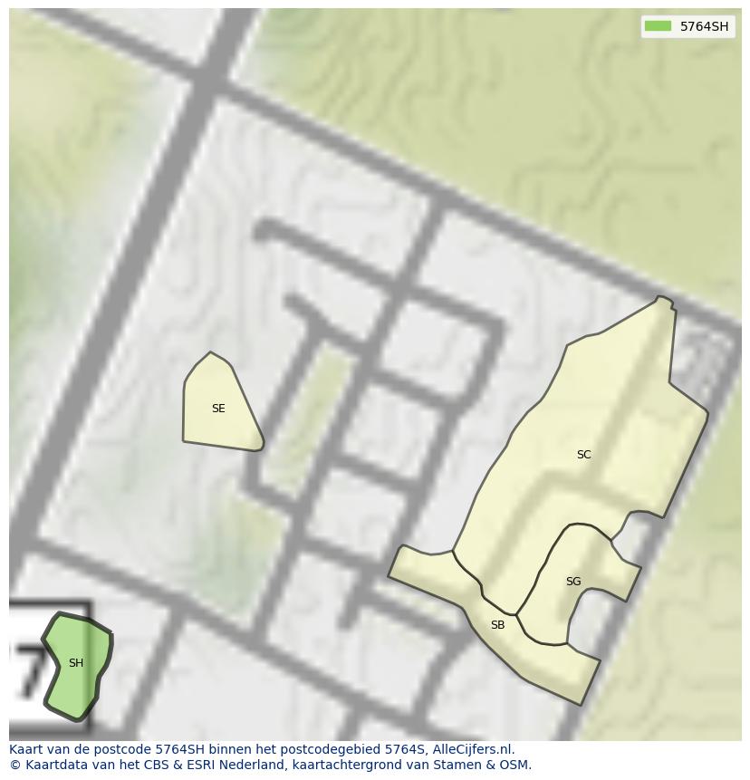 Afbeelding van het postcodegebied 5764 SH op de kaart.