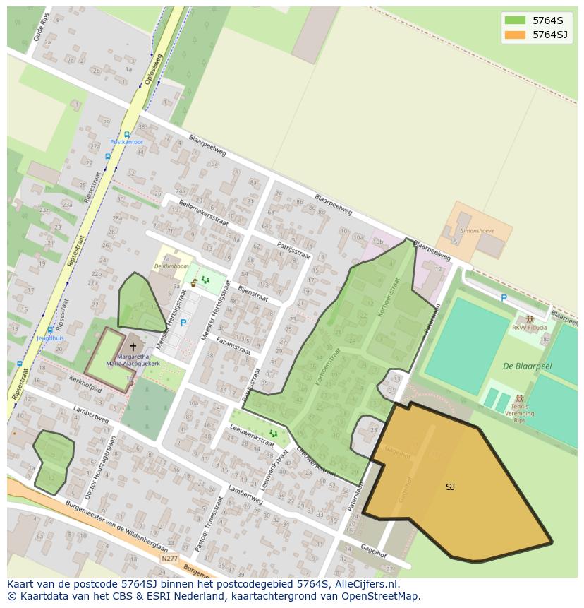 Afbeelding van het postcodegebied 5764 SJ op de kaart.