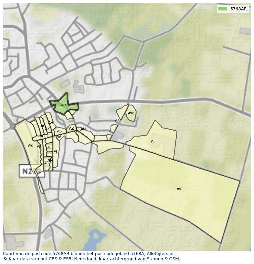 Afbeelding van het postcodegebied 5768 AR op de kaart.