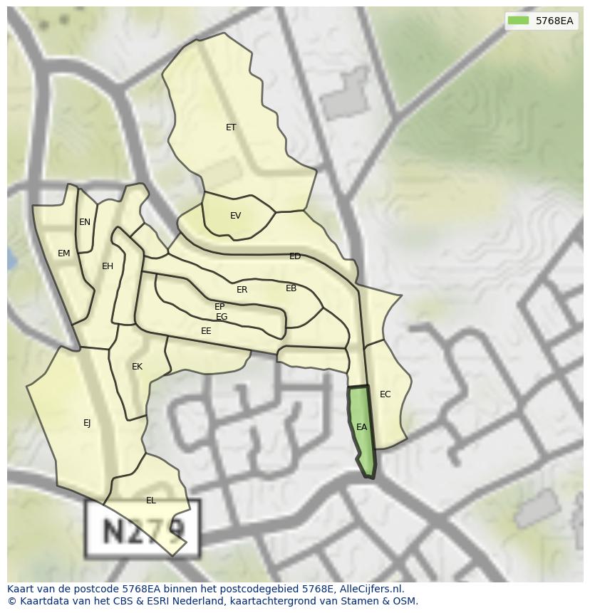 Afbeelding van het postcodegebied 5768 EA op de kaart.