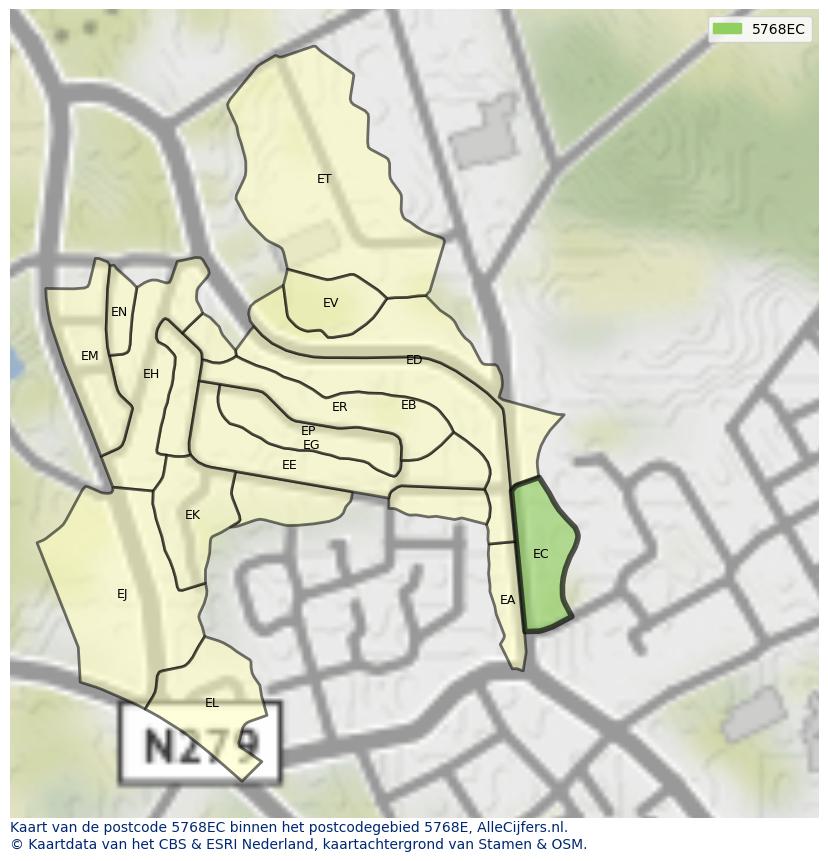 Afbeelding van het postcodegebied 5768 EC op de kaart.