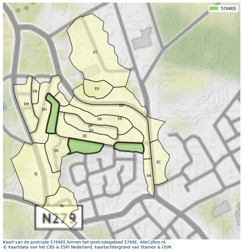 Afbeelding van het postcodegebied 5768 EE op de kaart.
