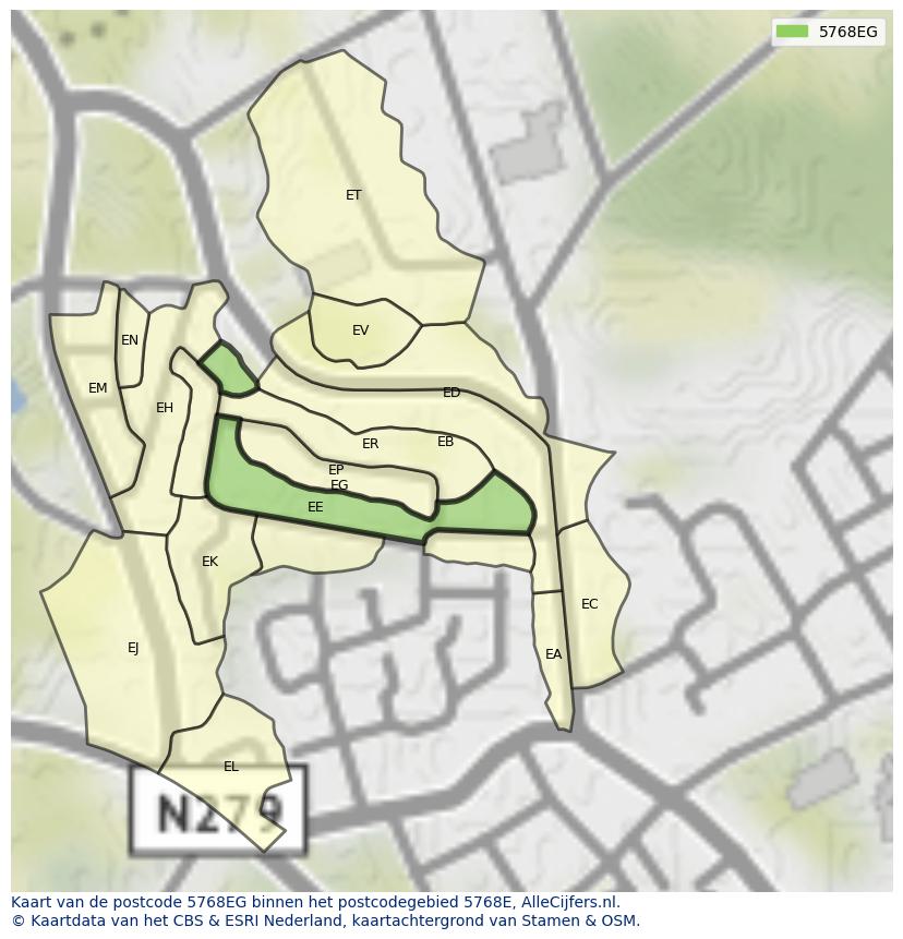 Afbeelding van het postcodegebied 5768 EG op de kaart.