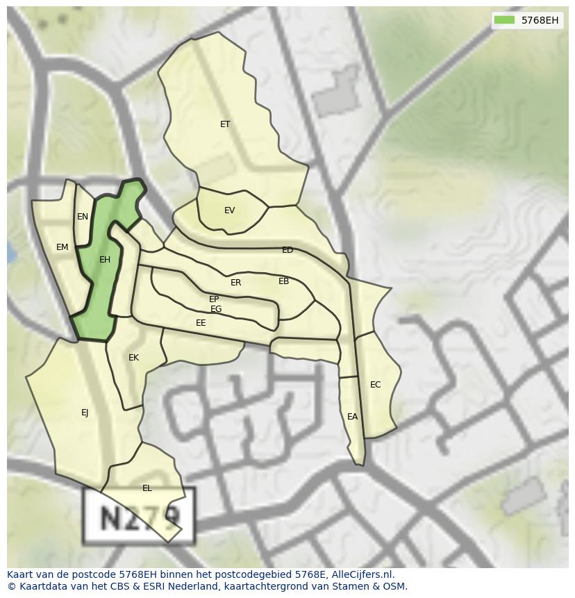 Afbeelding van het postcodegebied 5768 EH op de kaart.