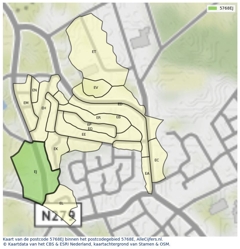 Afbeelding van het postcodegebied 5768 EJ op de kaart.