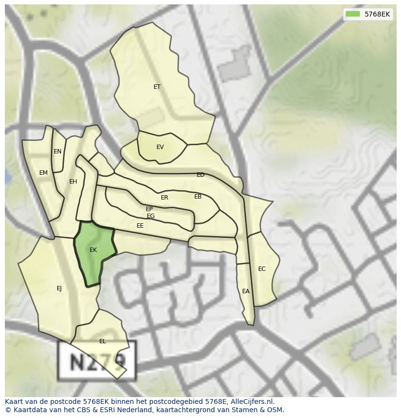 Afbeelding van het postcodegebied 5768 EK op de kaart.