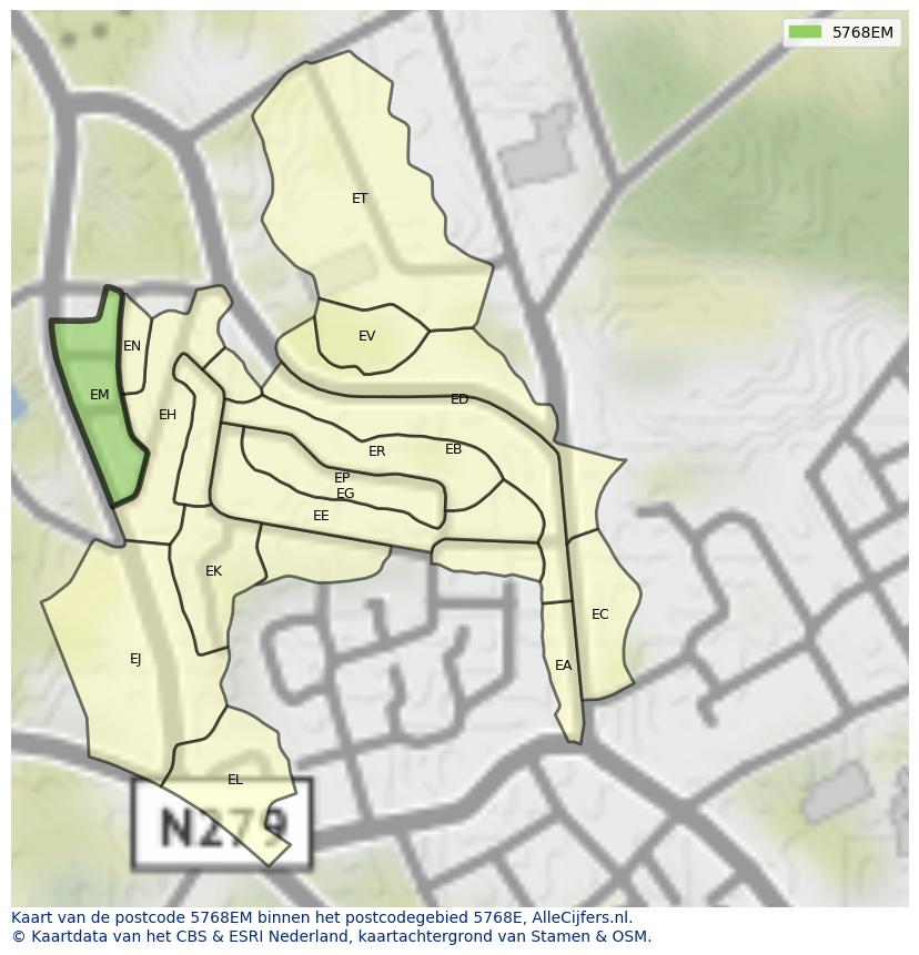 Afbeelding van het postcodegebied 5768 EM op de kaart.