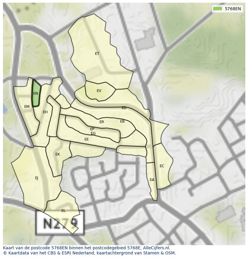 Afbeelding van het postcodegebied 5768 EN op de kaart.
