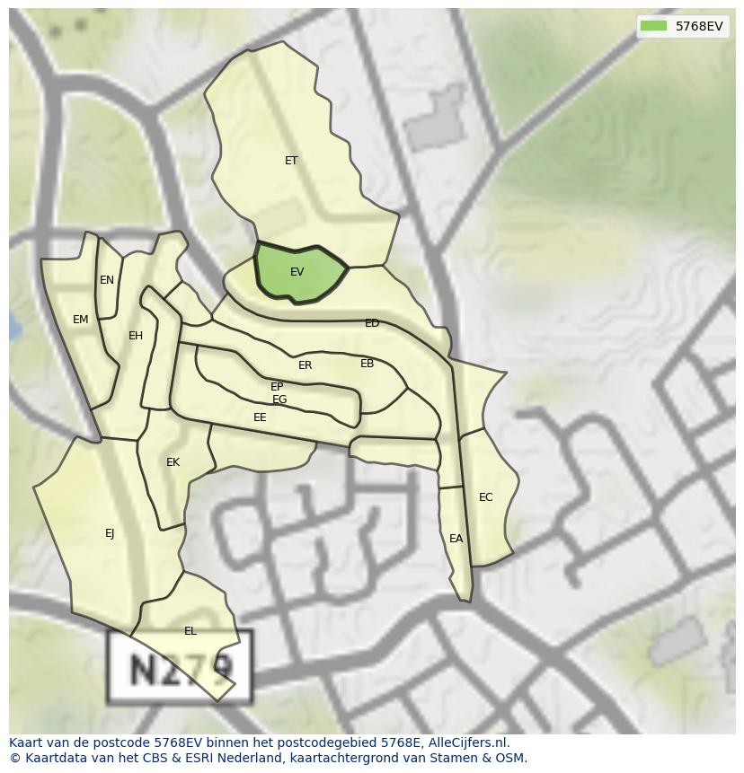 Afbeelding van het postcodegebied 5768 EV op de kaart.