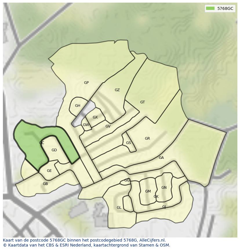 Afbeelding van het postcodegebied 5768 GC op de kaart.