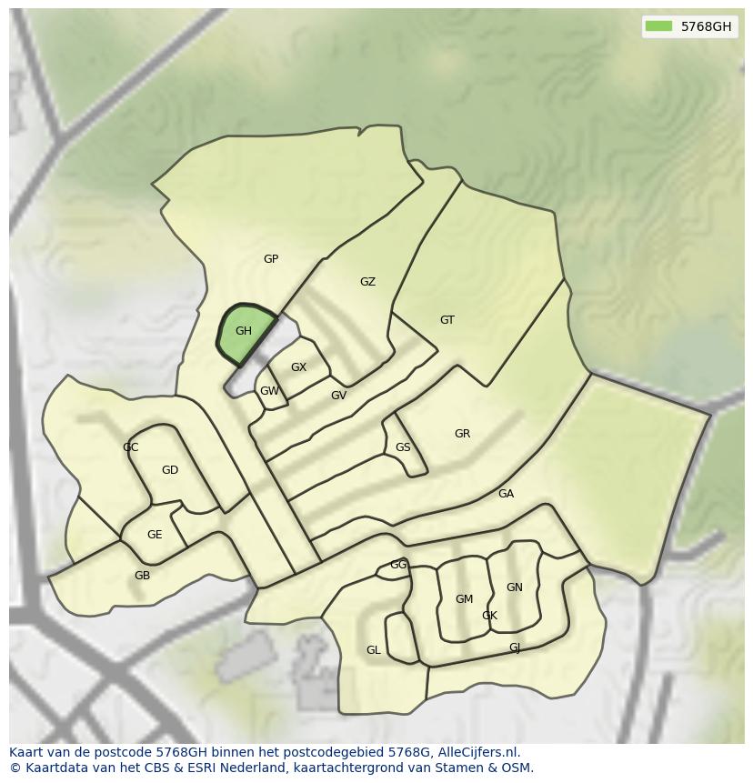 Afbeelding van het postcodegebied 5768 GH op de kaart.