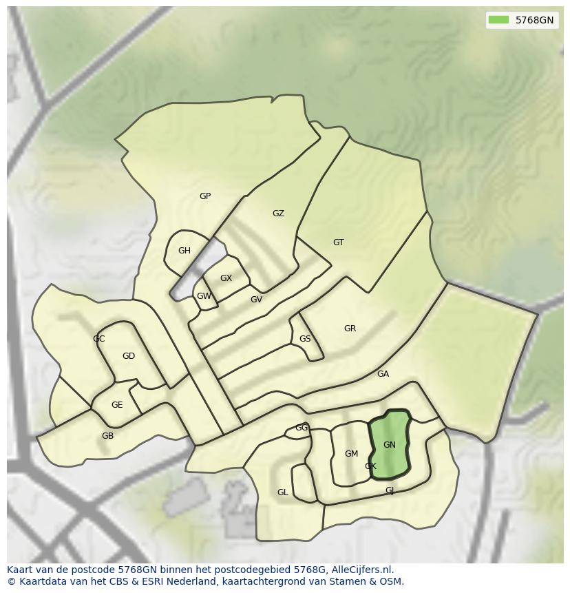 Afbeelding van het postcodegebied 5768 GN op de kaart.