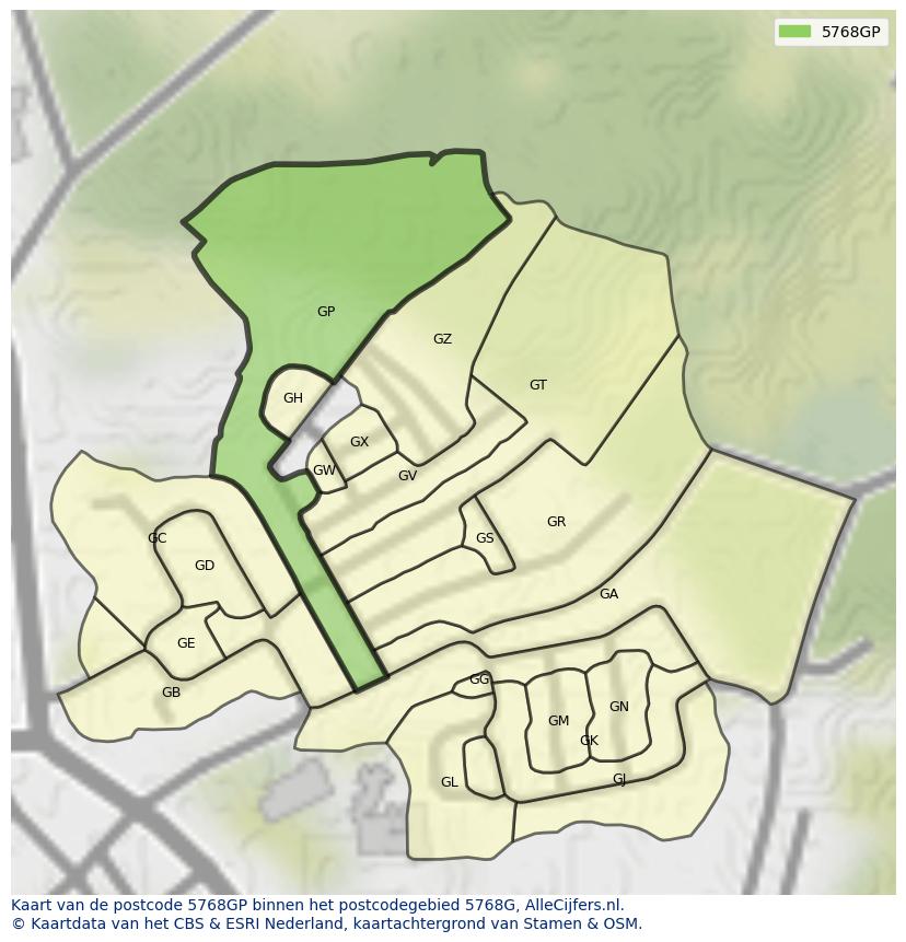 Afbeelding van het postcodegebied 5768 GP op de kaart.