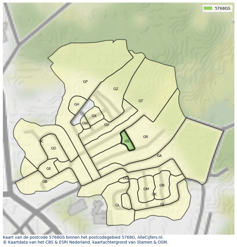 Afbeelding van het postcodegebied 5768 GS op de kaart.