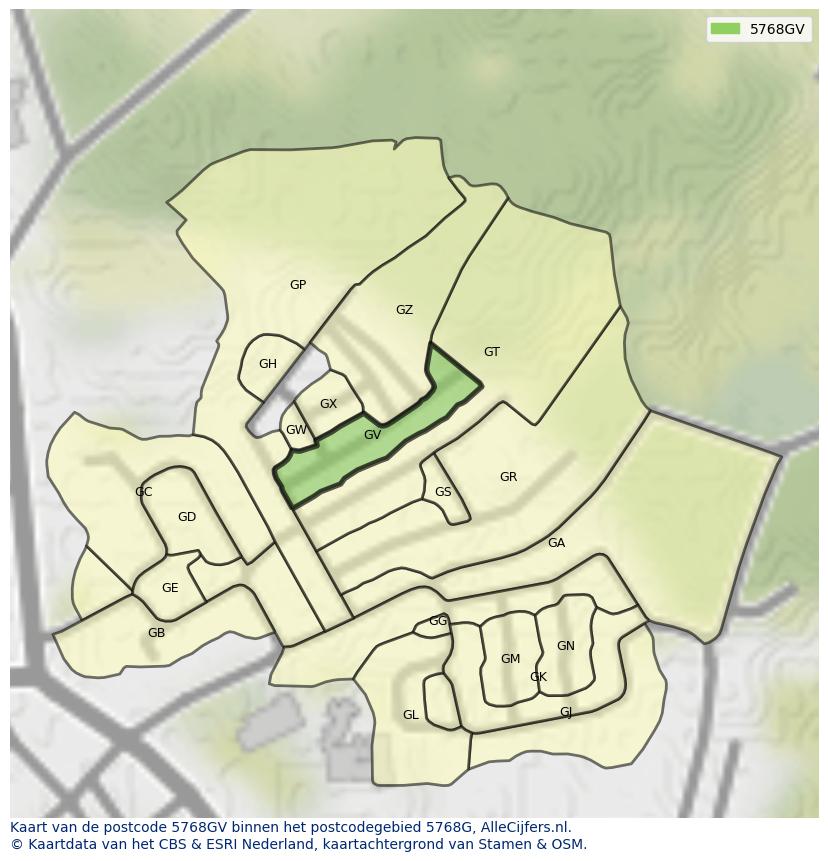 Afbeelding van het postcodegebied 5768 GV op de kaart.