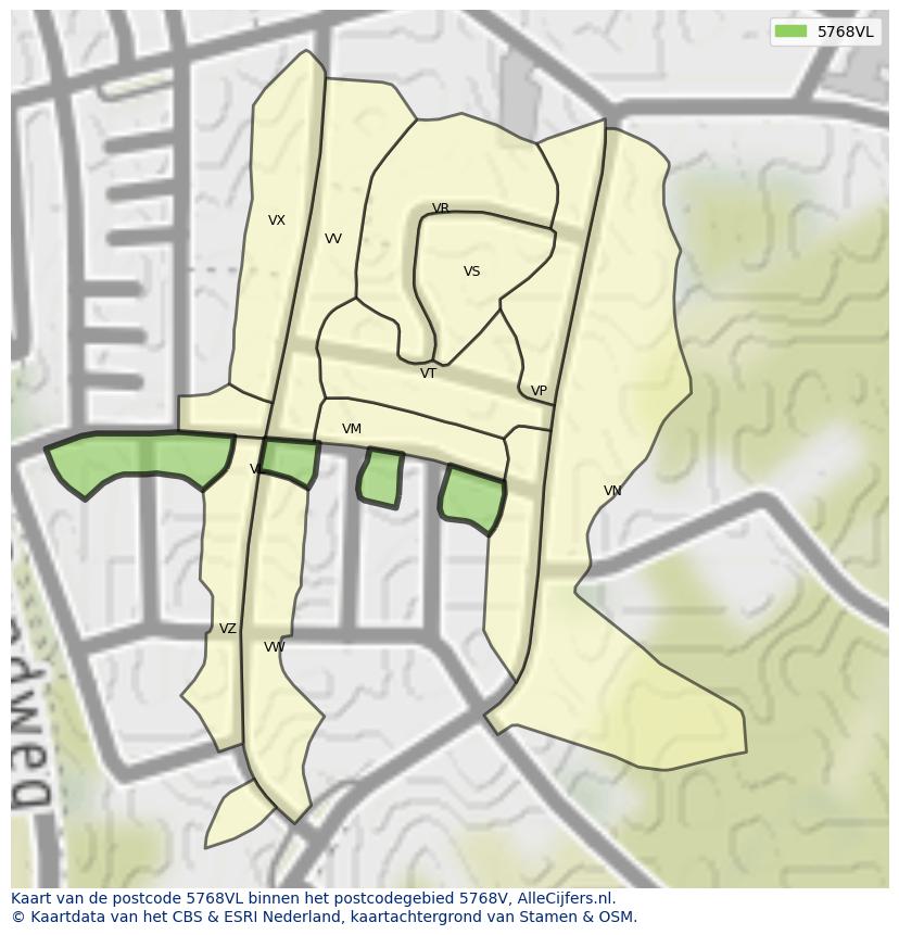Afbeelding van het postcodegebied 5768 VL op de kaart.