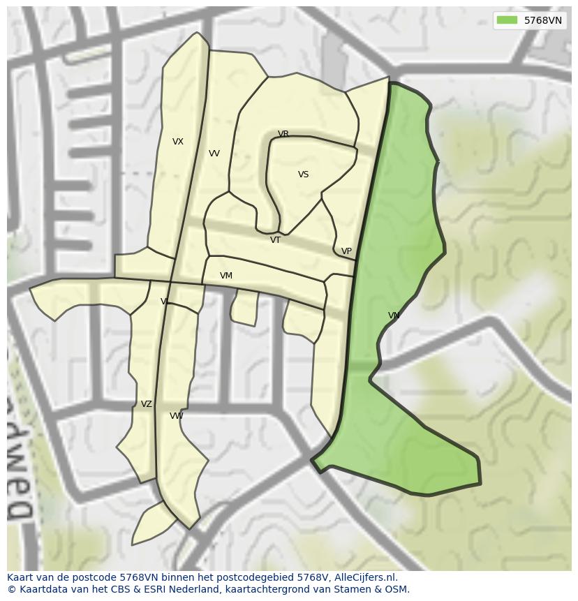 Afbeelding van het postcodegebied 5768 VN op de kaart.