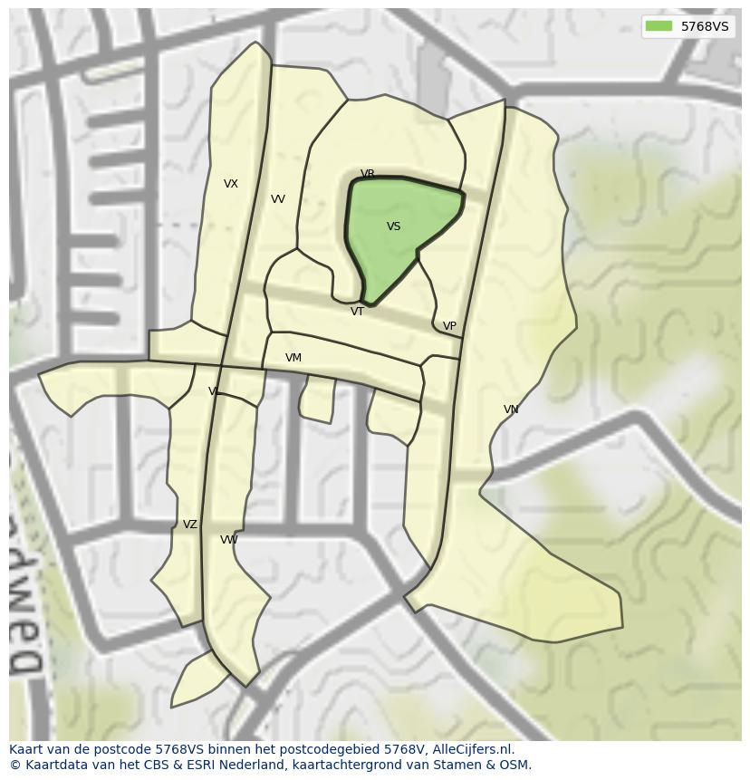 Afbeelding van het postcodegebied 5768 VS op de kaart.