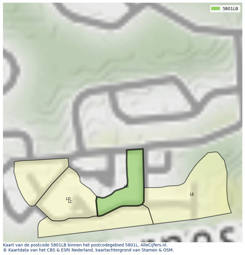 Afbeelding van het postcodegebied 5801 LB op de kaart.