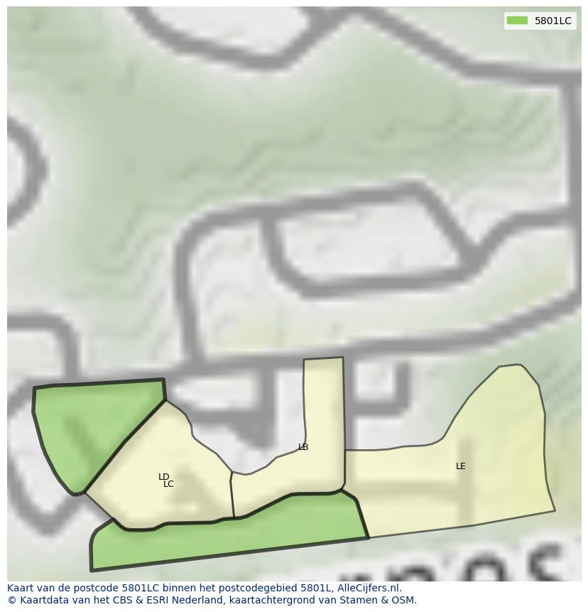 Afbeelding van het postcodegebied 5801 LC op de kaart.