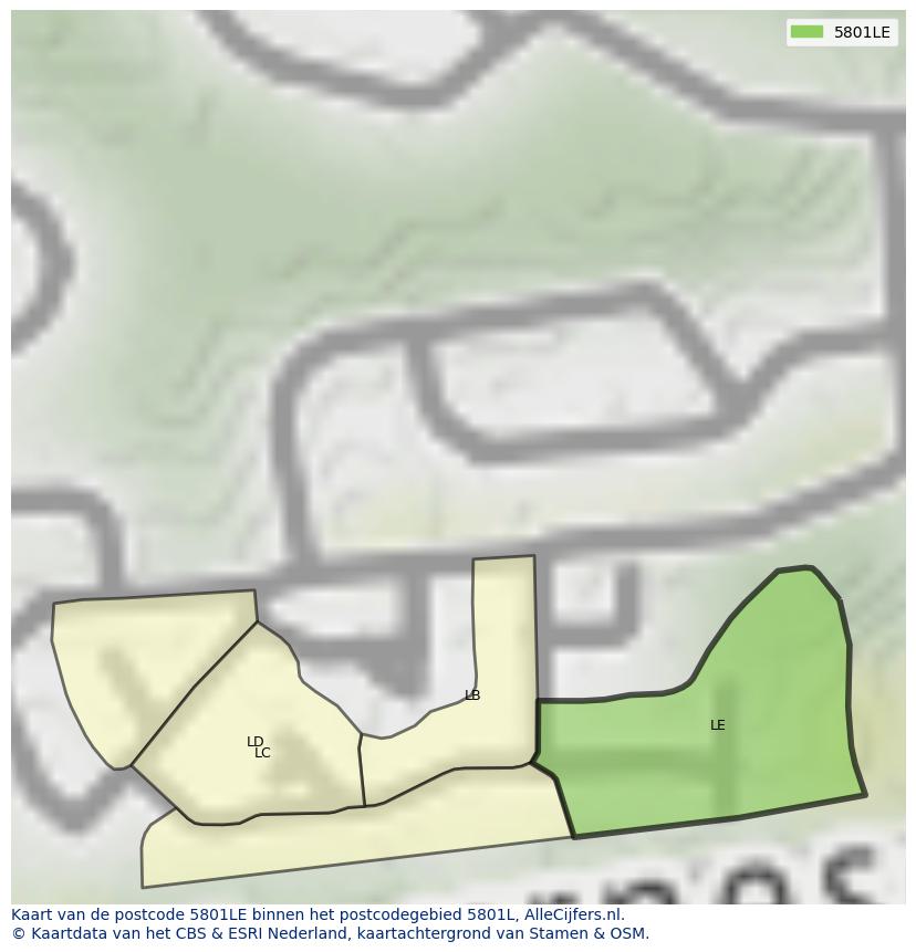 Afbeelding van het postcodegebied 5801 LE op de kaart.