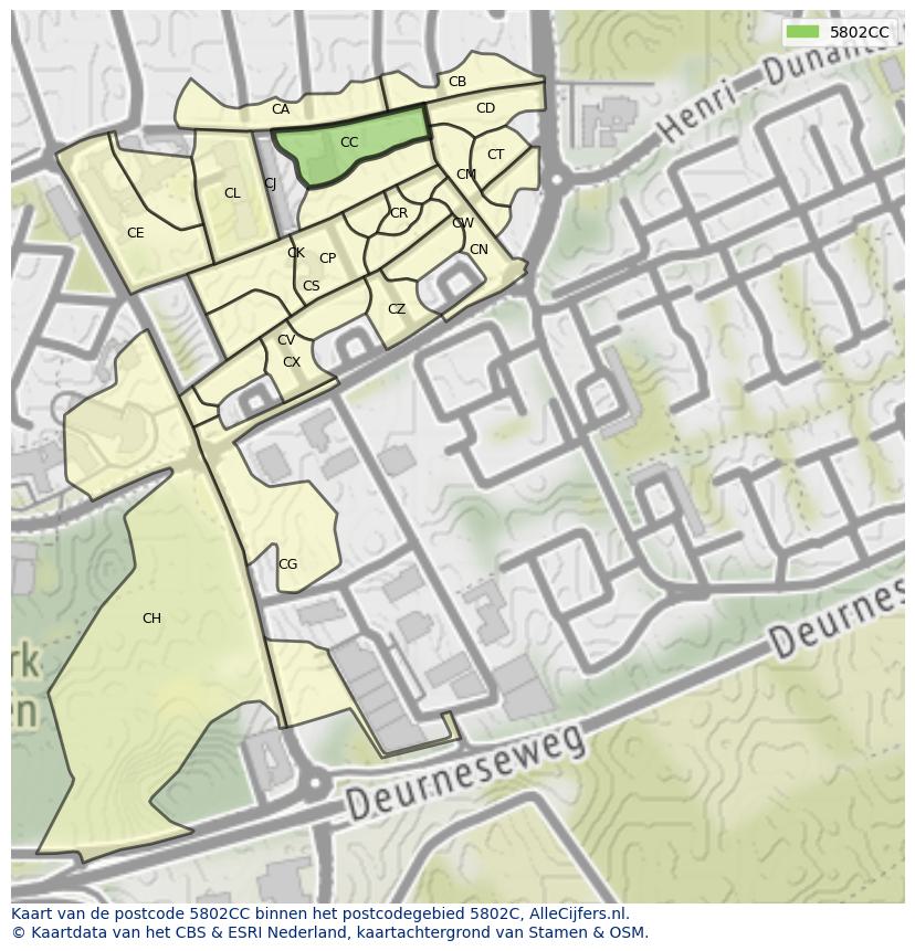 Afbeelding van het postcodegebied 5802 CC op de kaart.
