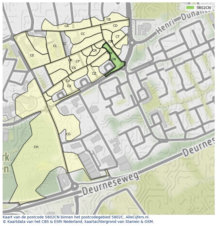 Afbeelding van het postcodegebied 5802 CN op de kaart.